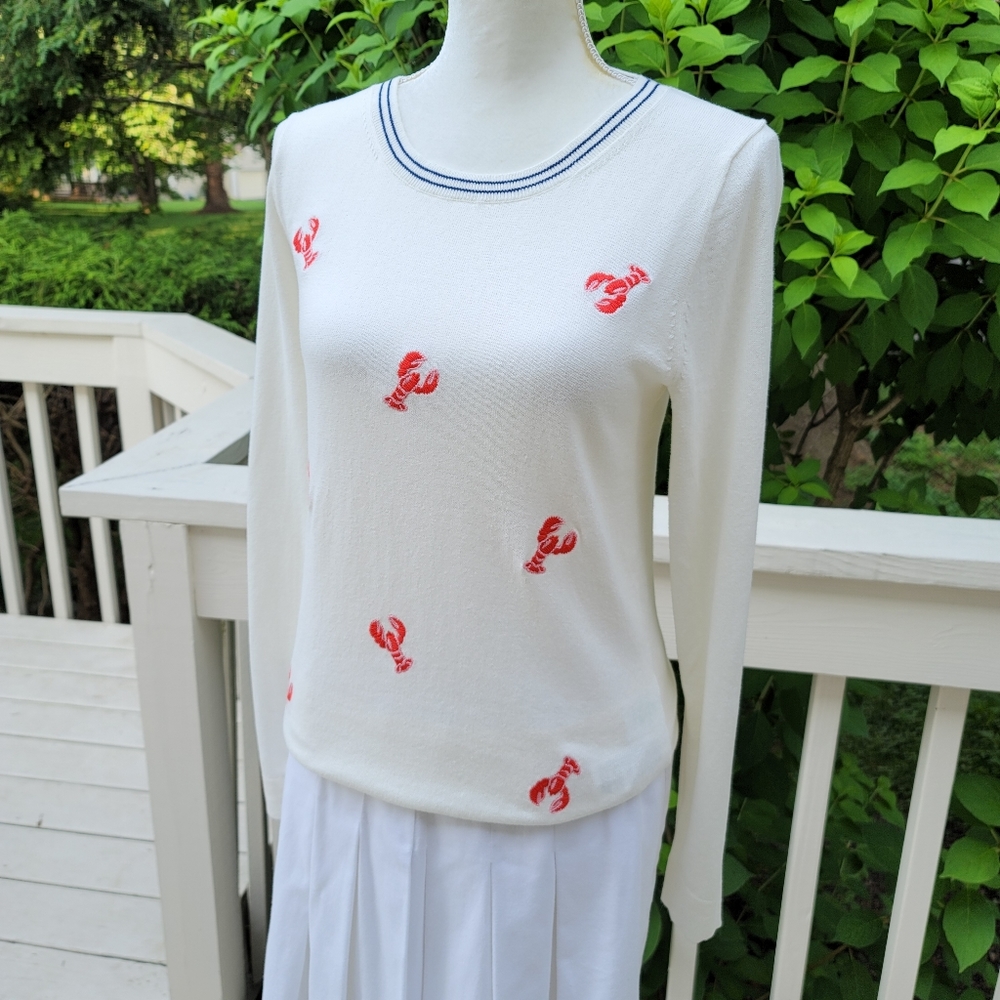 New! J.Crew Sz S Lobster Crewneck Cotton White Pullover Sweater Top NWT - Picture 2 of 5